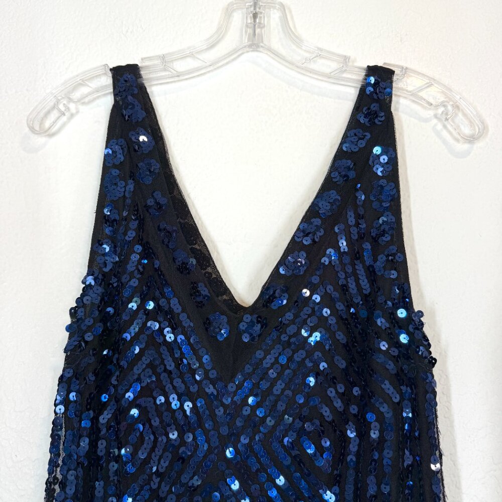 Free People Blue Sequin Cocktail Party Y2K V-Neck Dress Flirty Club Medium - Picture 5 of 16
